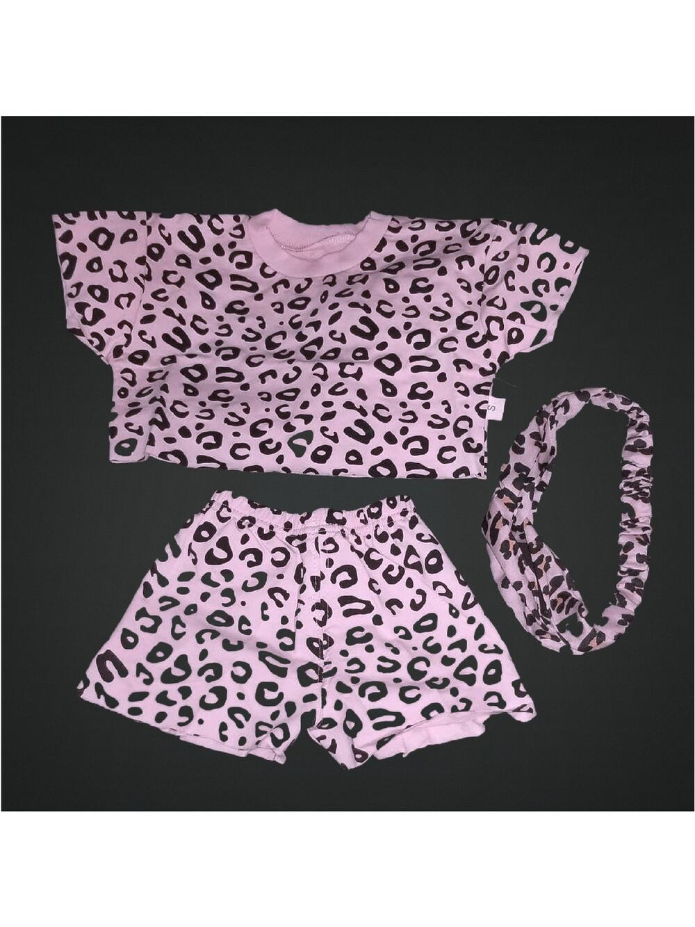 Toddler Girls 3 Piece Pink Leopard Summer Outfit with Headband Sz 9-12 Months